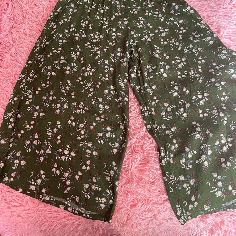 Elegant Floral Wide Leg - Green pants